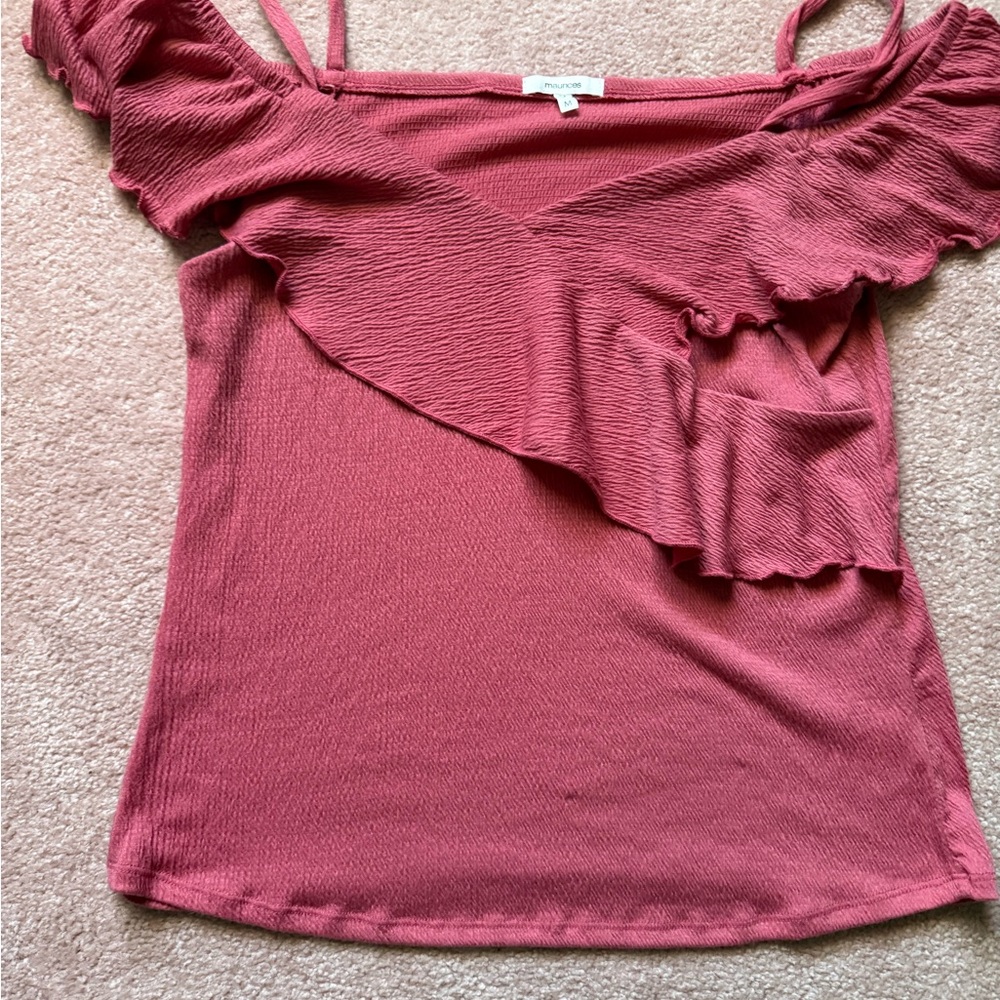 Maurices Pink Ruffled Blouse Asymmetrical Style